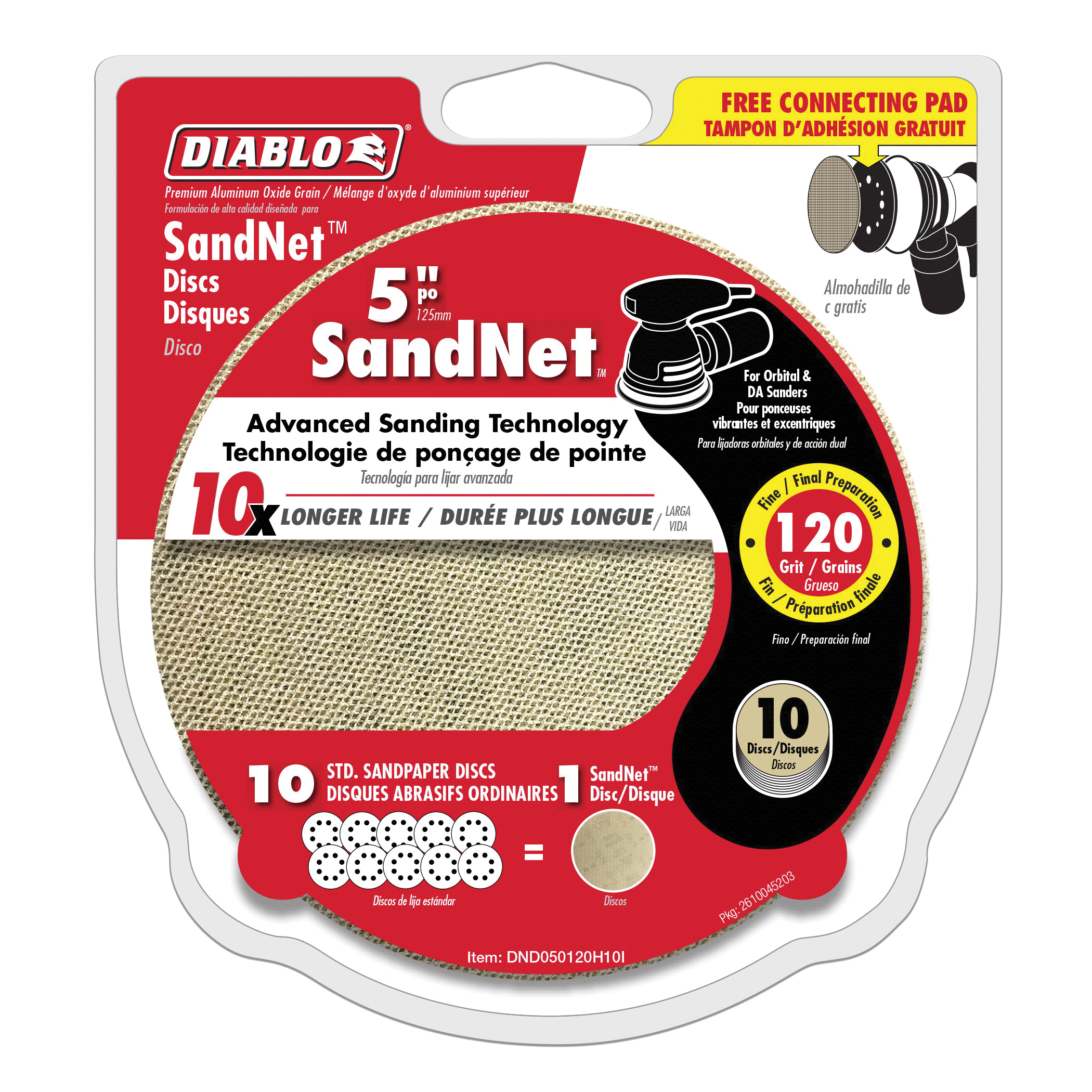 DND050120H10I Sanding Disc, 5 in Dia, 120 Grit, Fine, Aluminum Oxide Abrasive, Universal