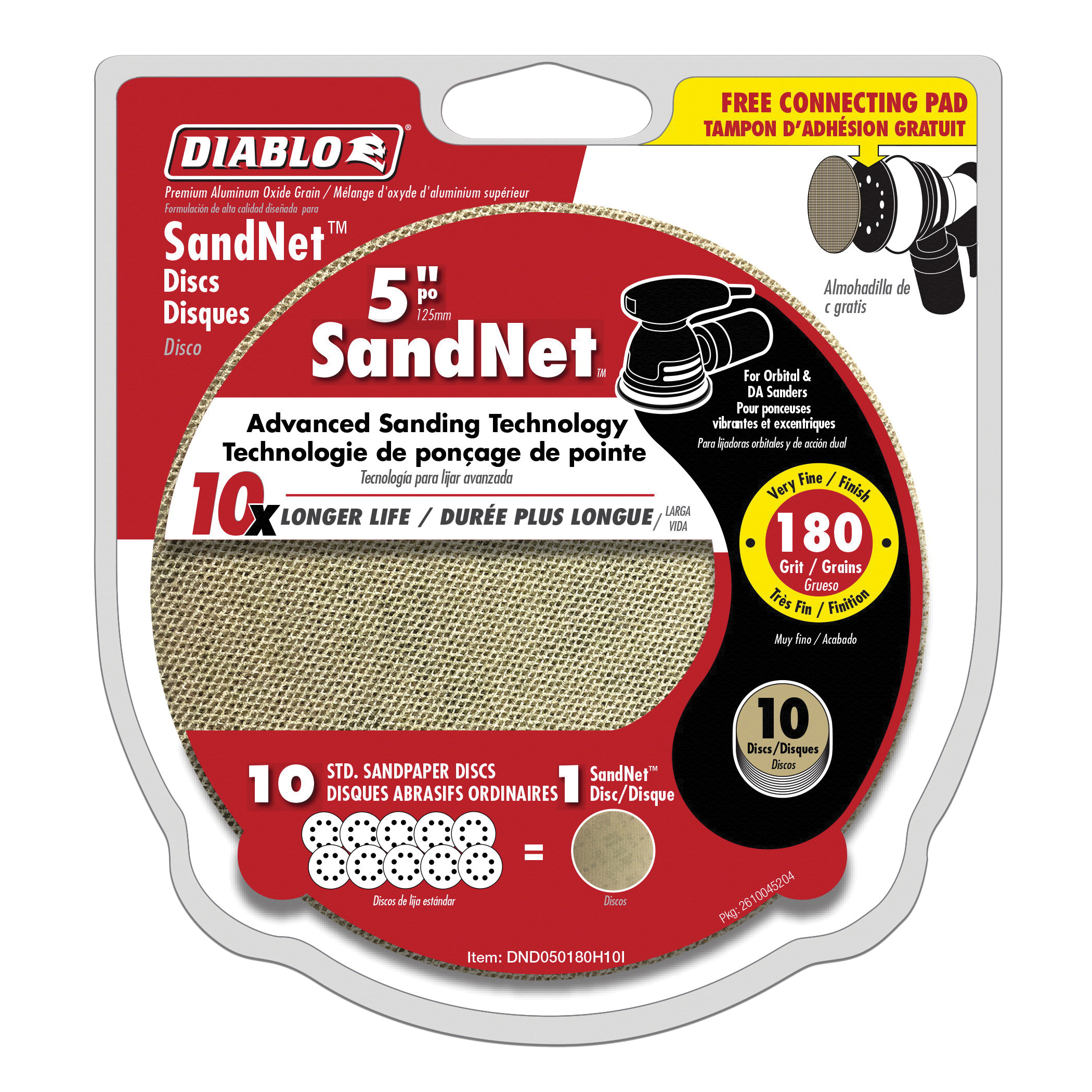 DND050180H10I Sanding Disc, 5 in Dia, 180 Grit, Very Fine, Aluminum Oxide Abrasive, Universal