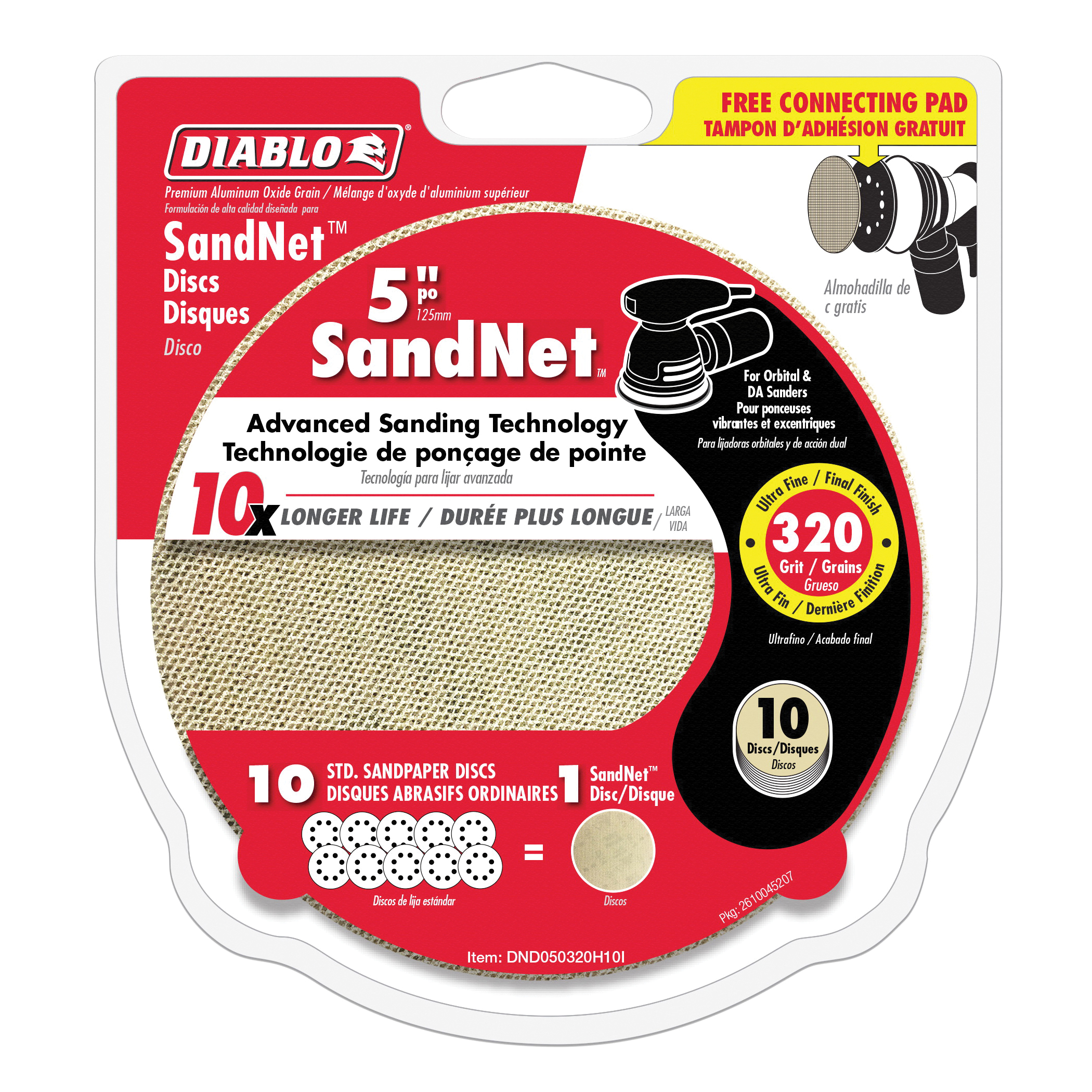 DND050320H10I Sanding Disc, 5 in Dia, 320 Grit, Super Fine, Aluminum Oxide Abrasive, Universal