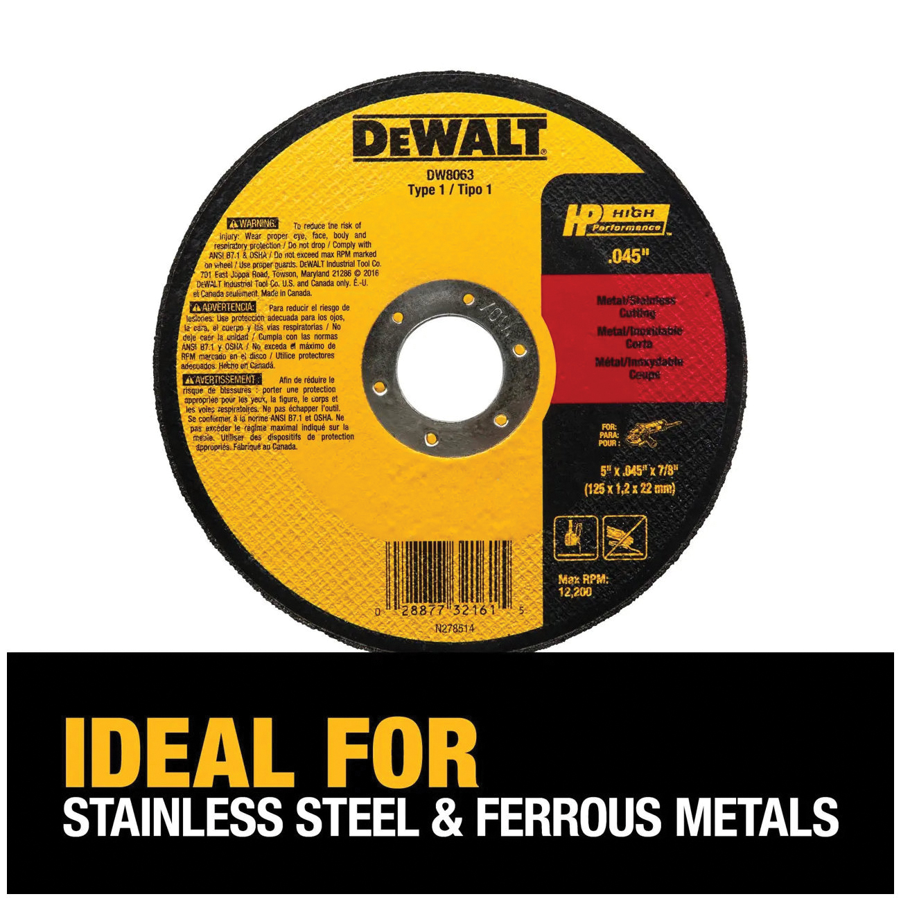 DEWALT HP DW8063 Cutting Wheel, 5 in Dia, 0.045 in Thick, 7/8 in Arbor, 60 Grit, Coarse, Aluminum Oxide Abrasive - 4