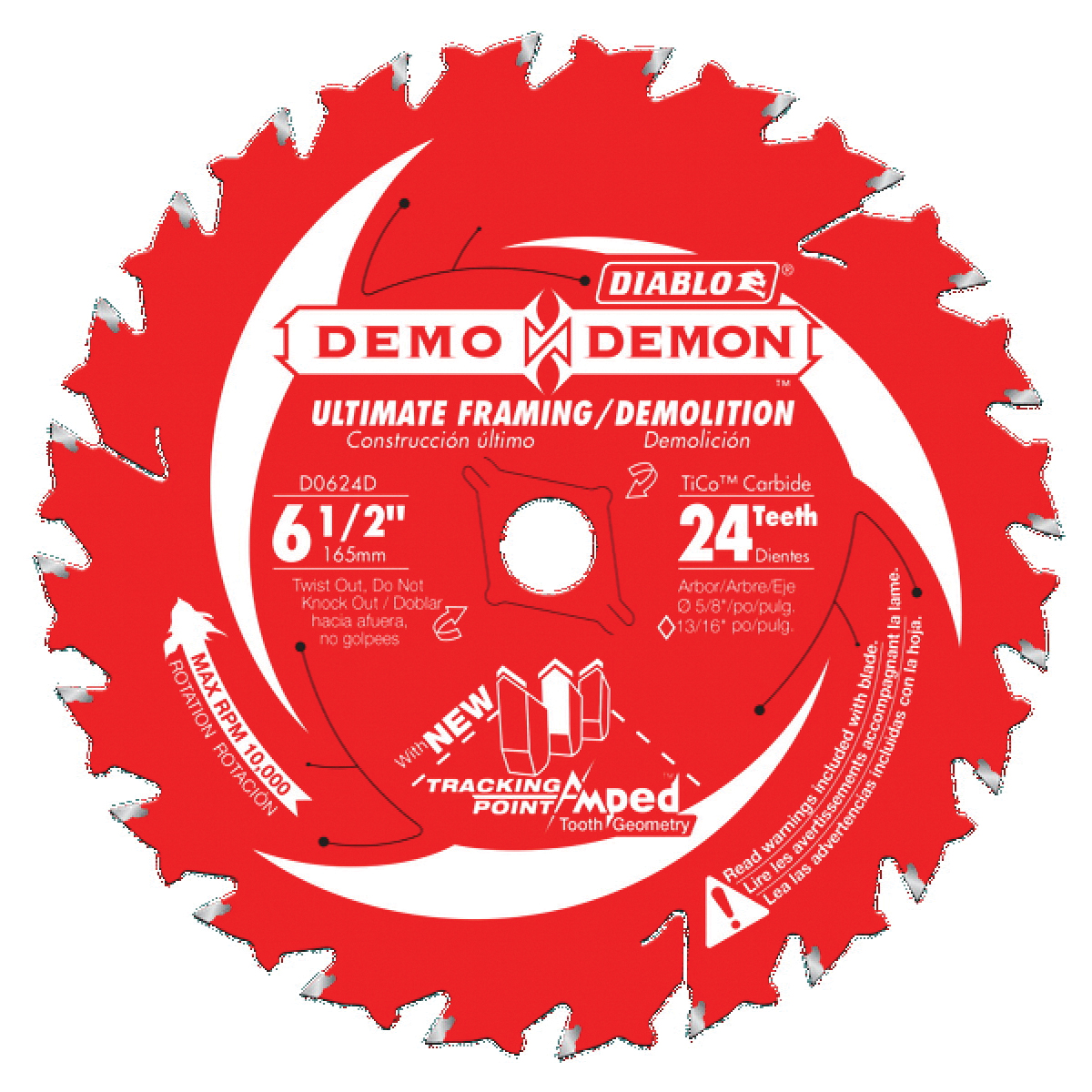 Demo Demon Amped D0624DA Circular Saw Blade, 6-1/2 in Dia, 5/8 in Arbor, 24-Teeth