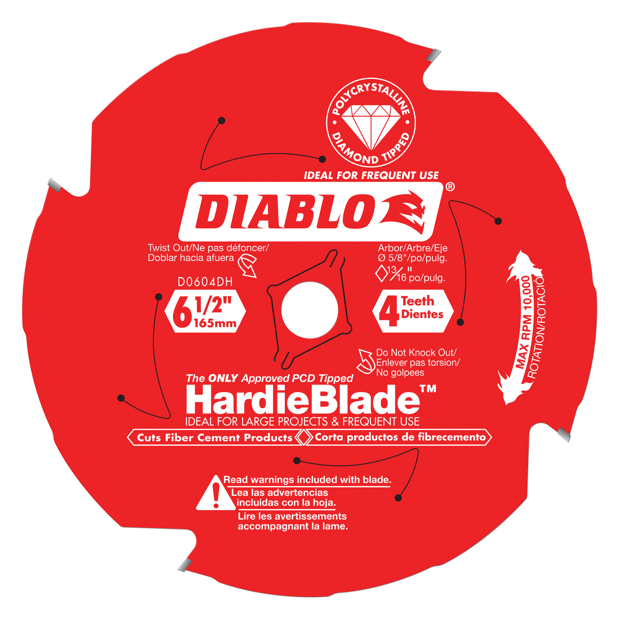 D0604DH Circular Saw Blade, 6-1/2 in Dia, 5/8 in Arbor, 4-Teeth, Polycrystalline Diamond Cutting Edge