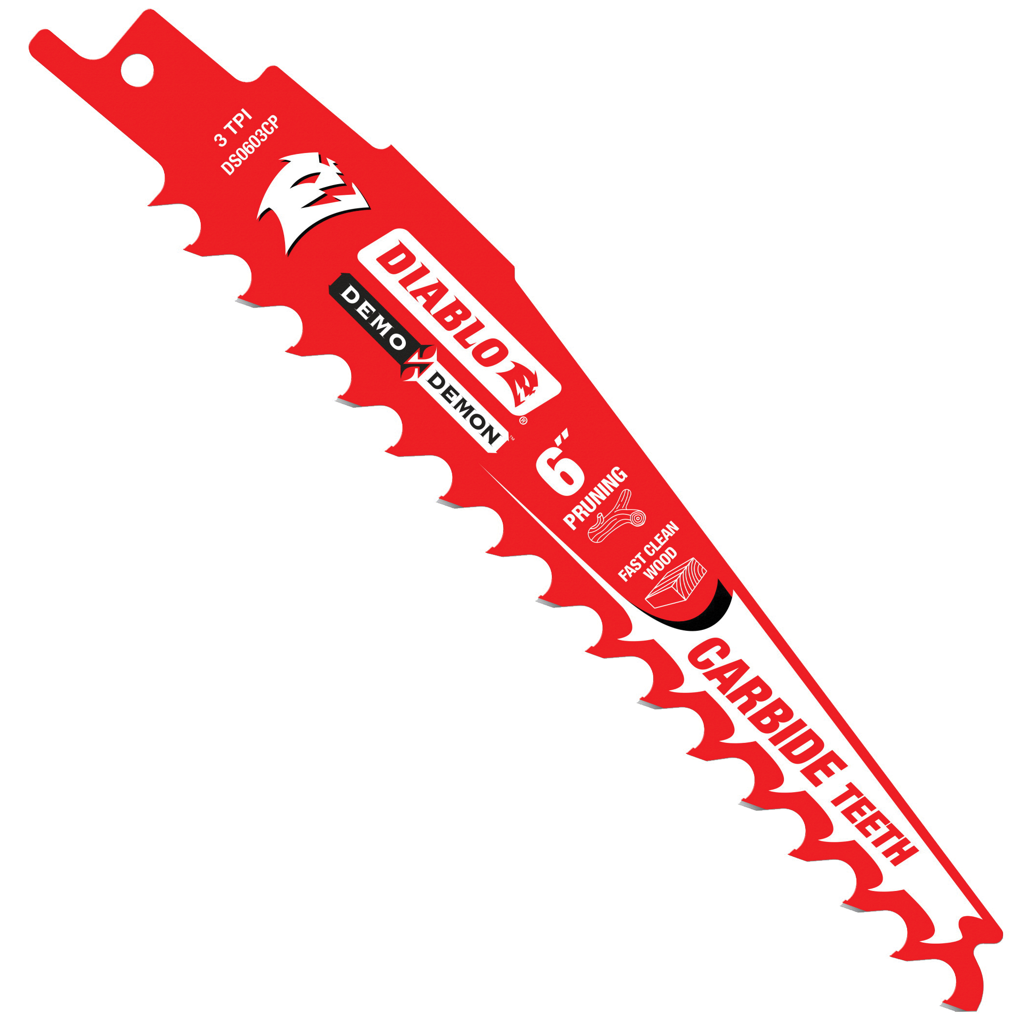 Diablo DS0603CP3 Series Reciprocating Saw Blade, Applicable Materials: Wood, 6 in L, 3 TPI, Carbide Cutting Edge, 3/PK