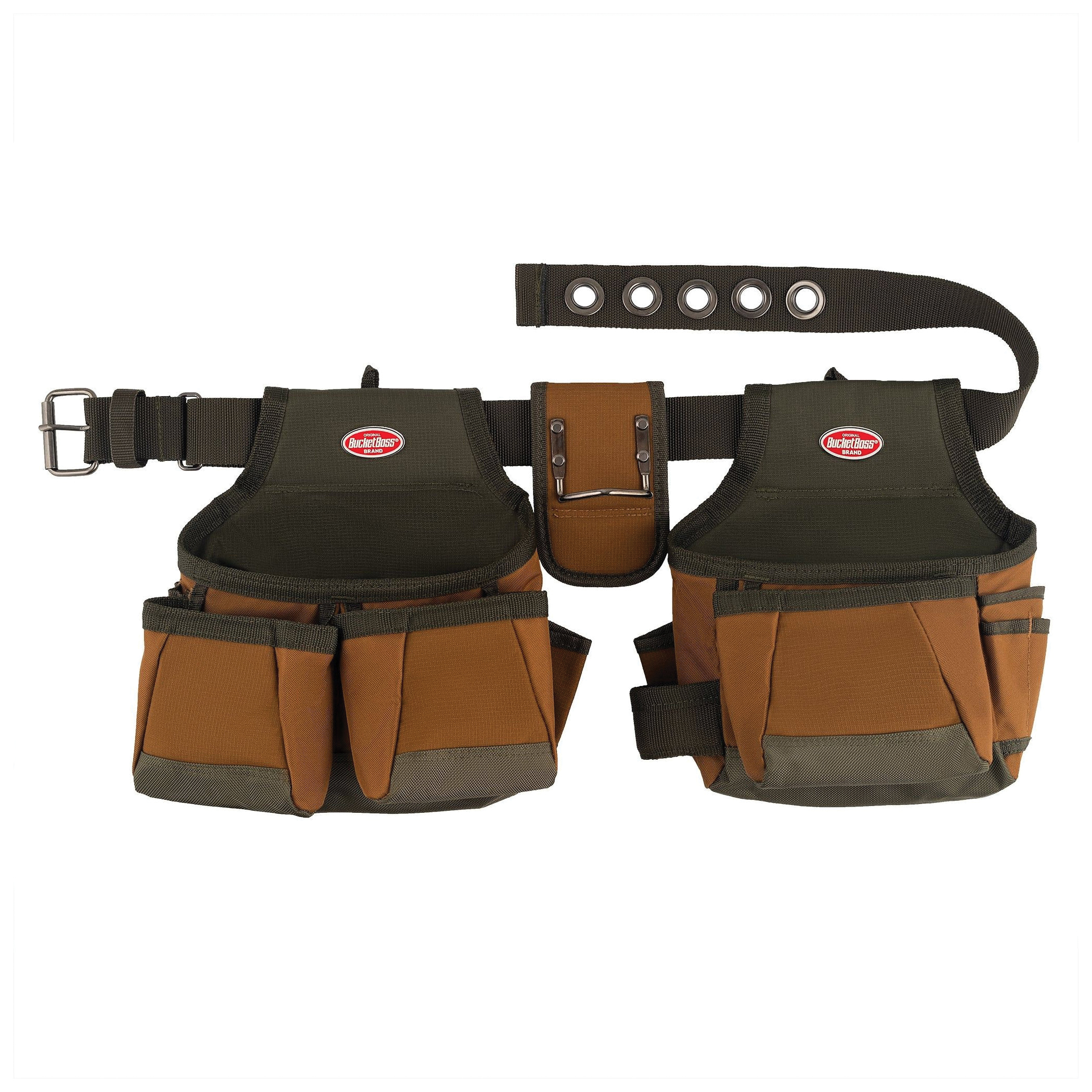50200 Builder's Tool Belt, 52 in Waist, Poly Fabric, Brown/Green, 12-Pocket