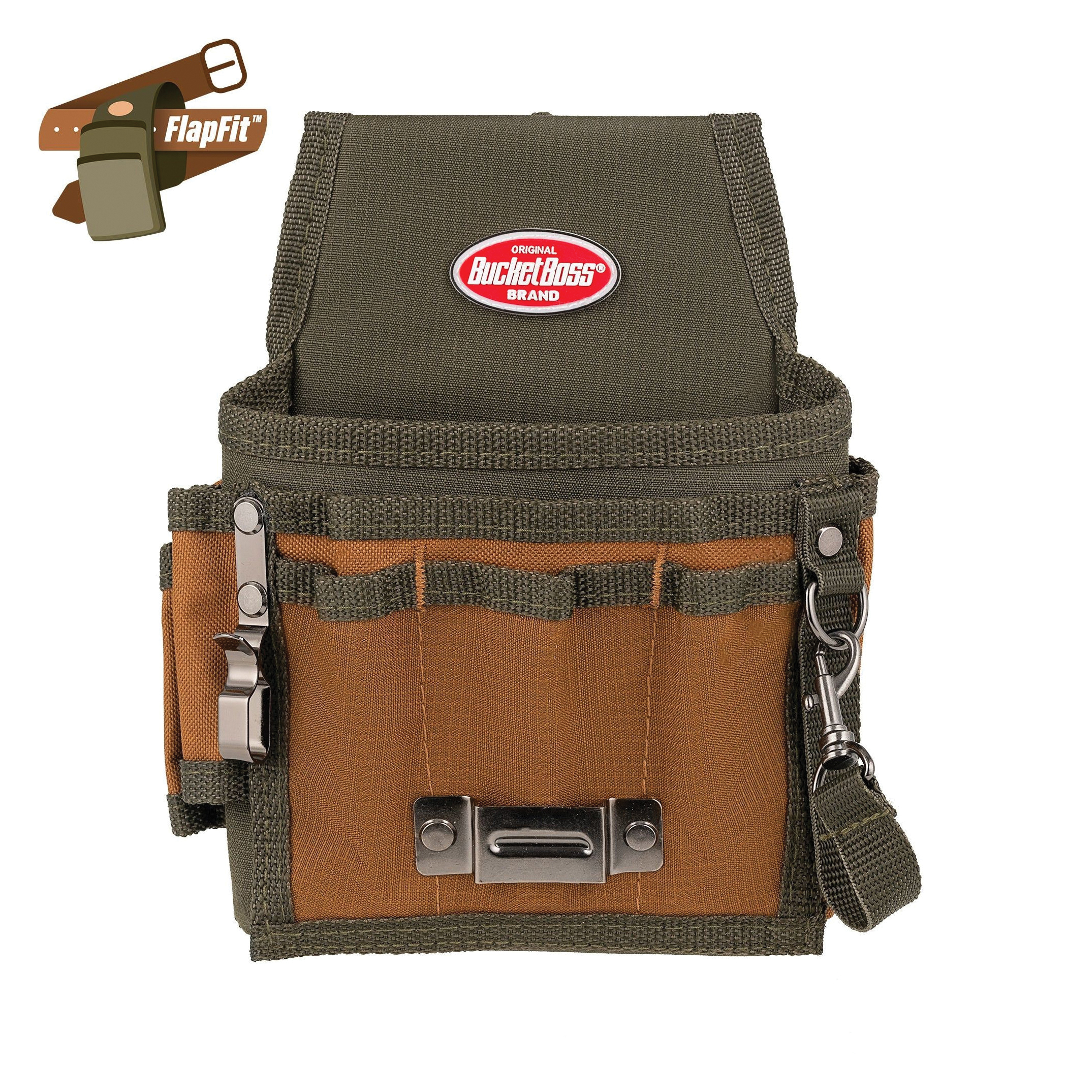 54140 Tool Pouch, 9-Pocket, 600D Polyester, Brown/Green, 7-1/2 in W, 9 in H, 3 in D