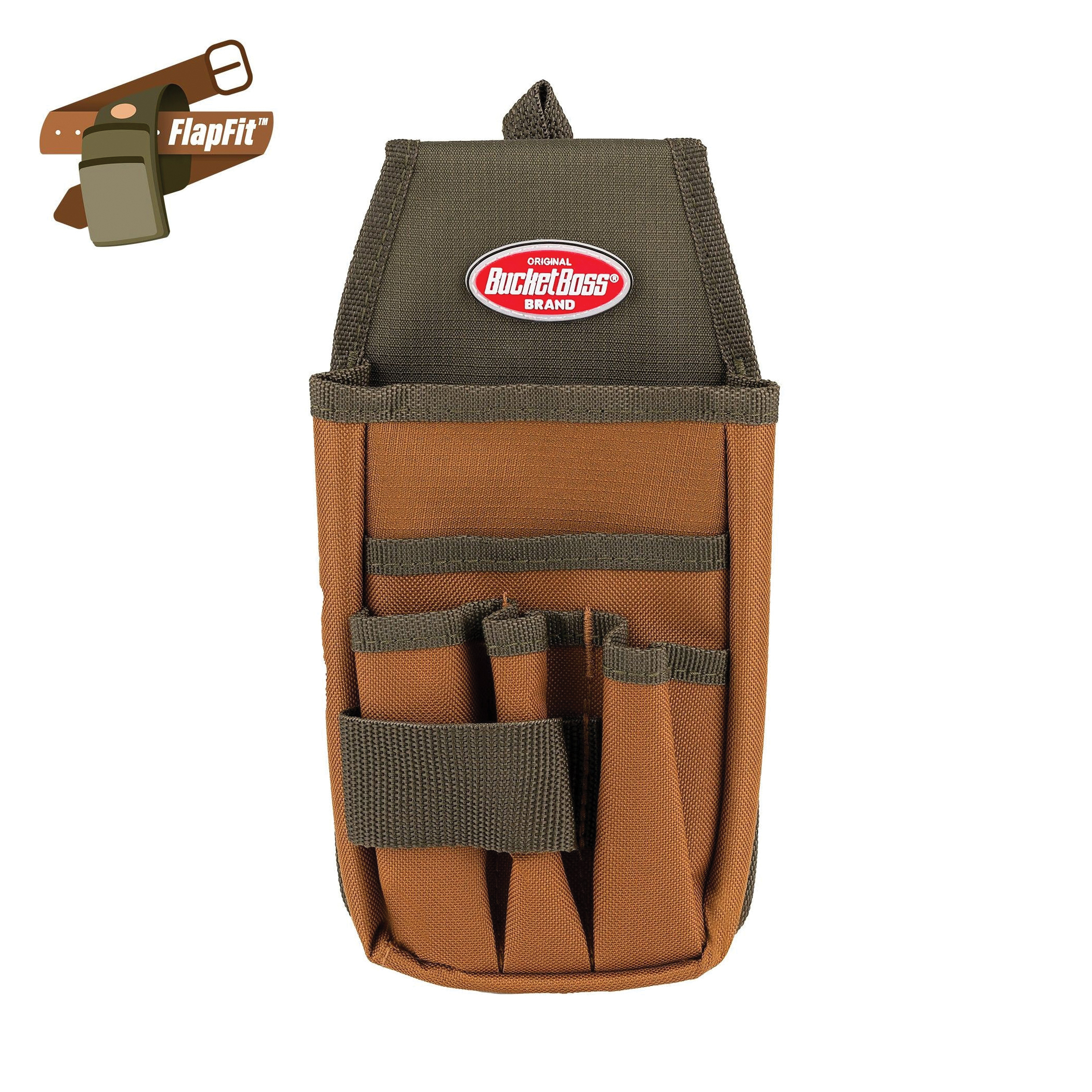 54170 Utility Pouch, 5-Pocket, 600D Polyester, Brown/Green, 5 in W, 9 in H, 2 in D