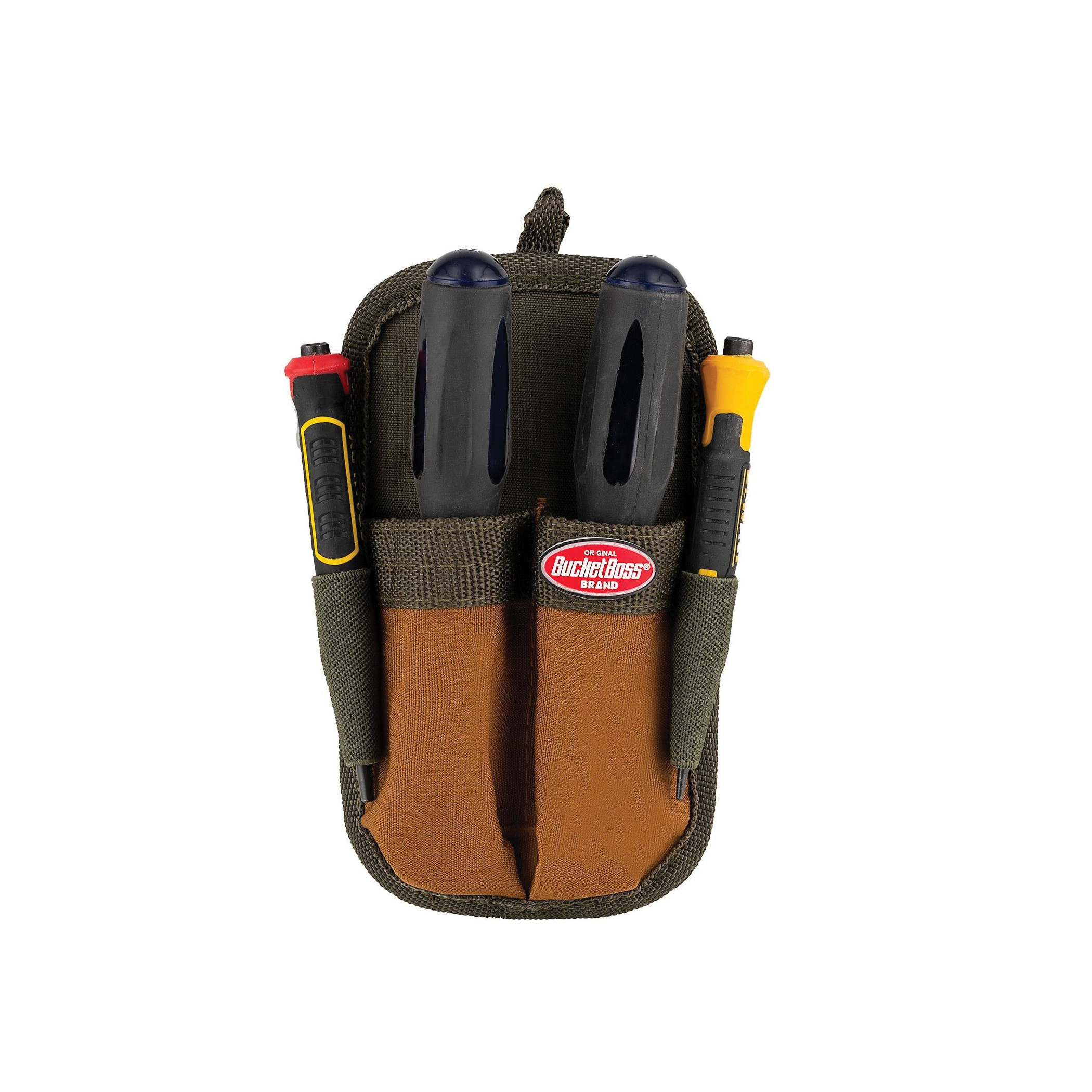 Bucket Boss 54180 Double-Barrel Sheath, 2-Pocket, 600D Polyester, Brown/Green, 4 in W, 7 in H, 1-1/2 in D - 2