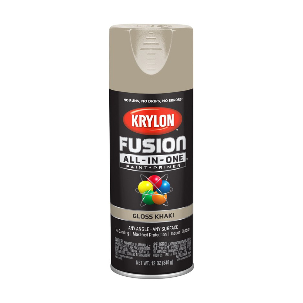 K02713007 Spray Paint, Gloss, Khaki, 12 oz, Can