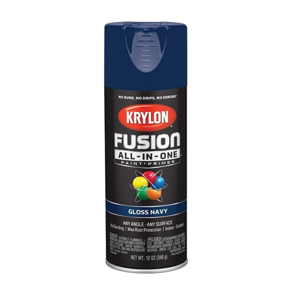 K02714007 Spray Paint, 12 oz Can, 25 sq-ft Coverage Area, Acrylic Base, Gloss, Navy, Exterior, Interior