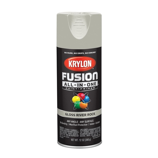 K02721007 Spray Paint, 12 oz Can, 25 sq-ft Coverage Area, Acrylic Base, Gloss, River Rock, 25 minute drying time, Exterior, Interior Use