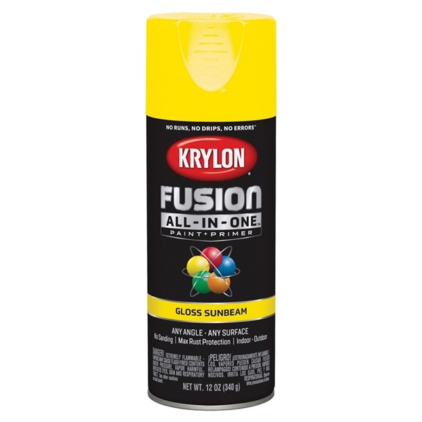 K02725007 Spray Paint, 12 oz Can, 25 sq-ft Coverage Area, Acrylic Base, Gloss, Sunbeam, 25 minute drying time, Exterior, Interior Use
