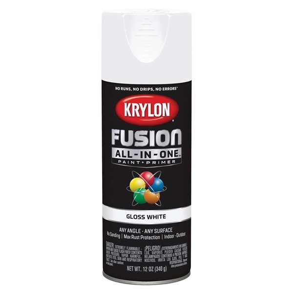 K02727007 Spray Paint, 12 oz Can, 25 sq-ft Coverage Area, Urethane Base, Gloss, White, 25 minute drying time, Exterior, Interior Use