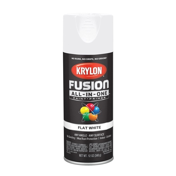 K02730007 Spray Paint, 12 oz Can, 25 sq-ft Coverage Area, Acrylic Base, Flat, White, 25 minute drying time, Exterior, Interior Use