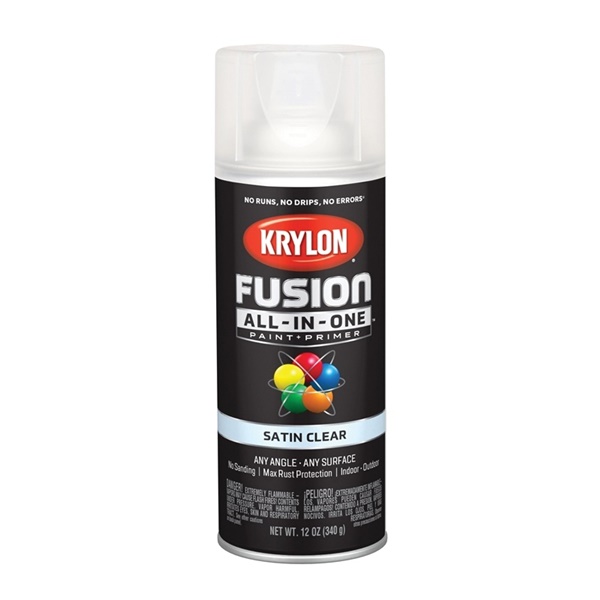 K02735007 Spray Paint, Satin, Clear, 12 oz, Can, 25 sq-ft Coverage Area, 25 minute Drying time, Oil Base, Exterior, Interior Use
