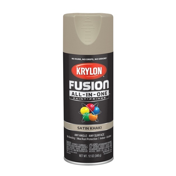 K02740007 Spray Paint, Satin, Khaki, 12 oz, Can, 25 sq-ft Coverage Area, 25 minute Drying time, Oil Base, Exterior, Interior Use