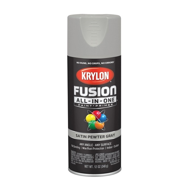 K02744007 Spray Paint, Satin, Pewter Gray, 12 oz, Can, 25 sq-ft Coverage Area, 25 minute Drying time, Oil Base, Exterior, Interior Use