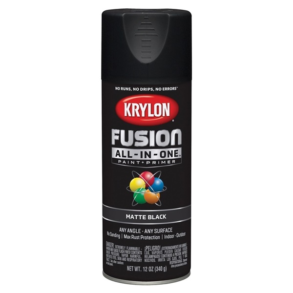 K02754007 Spray Paint, Matte, Black, 12 oz, Can, 25 sq-ft Coverage Area, 25 minute Drying time, Oil Base, Exterior, Interior Use