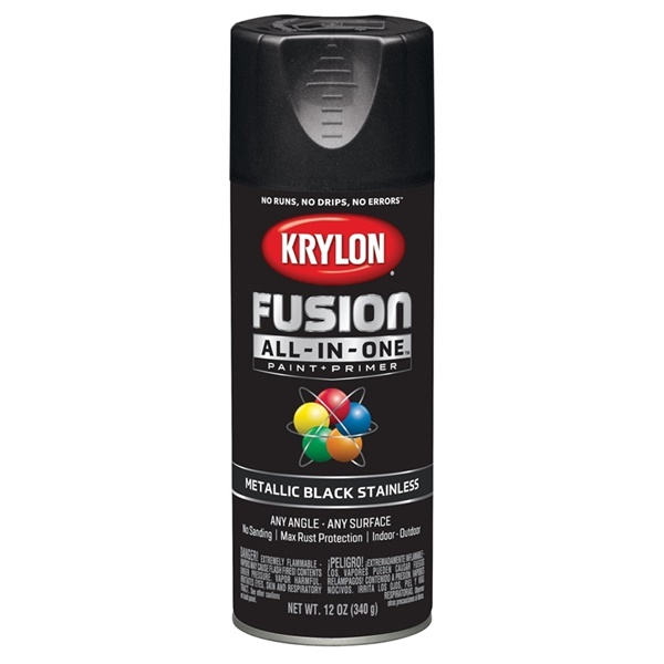 K02790007 Spray Paint, Metallic, Black Stainless, 12 oz, Can, 25 sq-ft Coverage Area, 25 minute drying time, Oil Base, Exterior, Interior Use