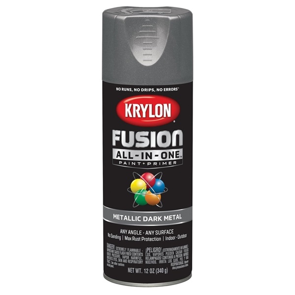 K02769007 Spray Paint, Metallic, Dark Metal, 12 oz, Can, 25 sq-ft Coverage Area, 25 minute drying time, Oil Base, Exterior, Interior Use
