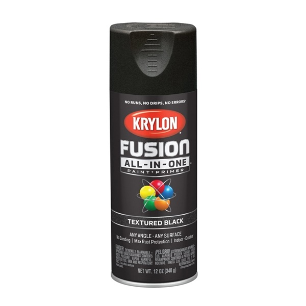 K02776007 Spray Paint, Textured, Black, 12 oz, Can, 25 sq-ft Coverage Area, 25 minute Drying time, Enamel Base, Exterior, Interior Use