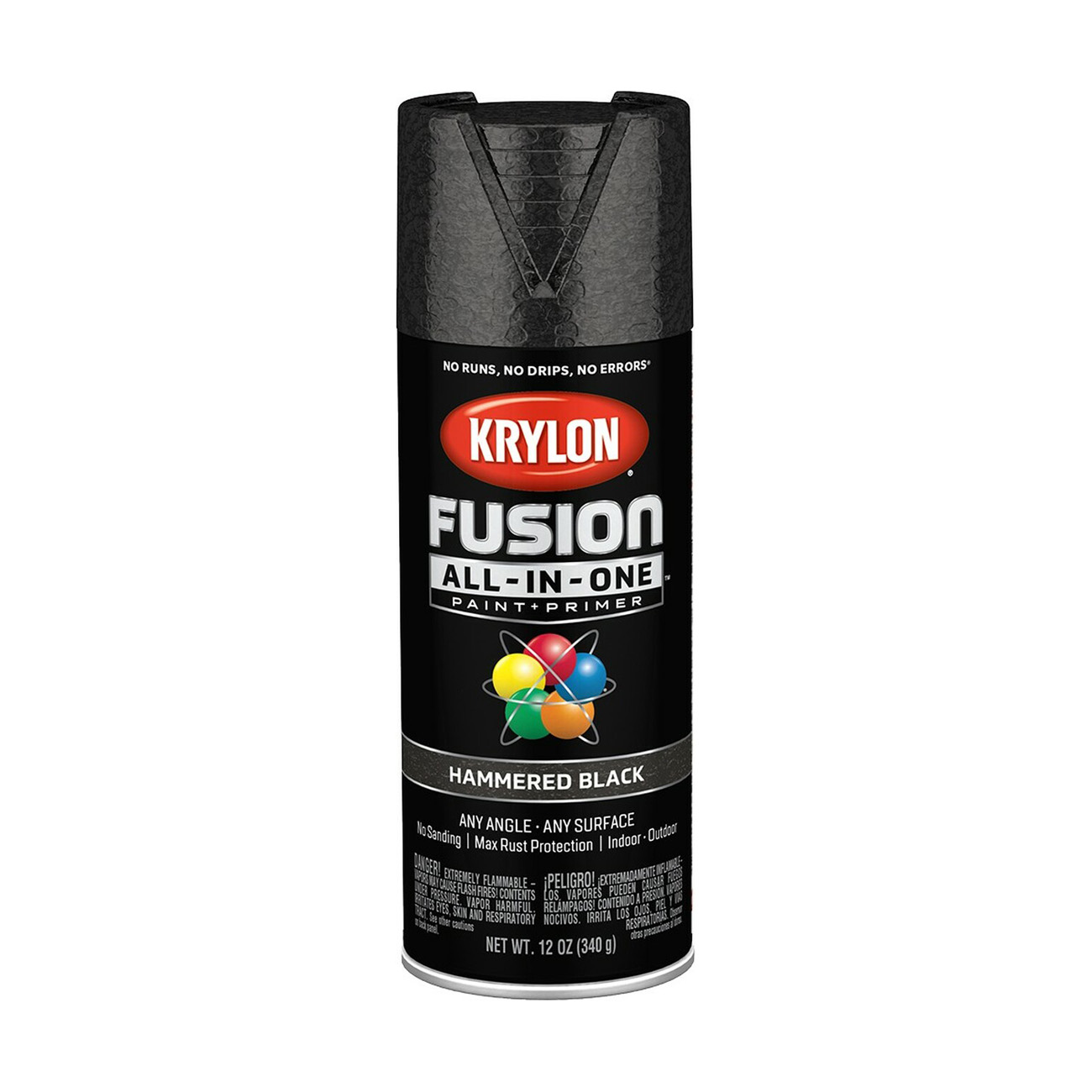K02782007 Spray Paint, 12 oz Can, 25 sq-ft Coverage Area, Acrylic Base, Hammered, Black, 25 minute drying time, Exterior, Interior Use