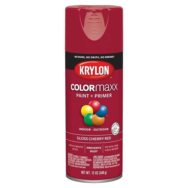 K05511007 Enamel Spray Paint, 12 oz Can, 25 sq-ft Coverage Area, Solvent Base, Gloss, Cherry Red