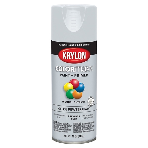 K05531007 Enamel Spray Paint, Gloss, Pewter Gray, 12 oz, Can