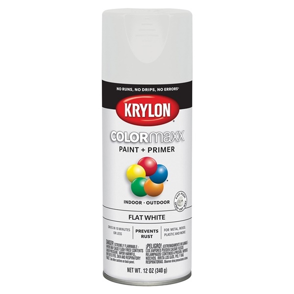 K05548007 Enamel Spray Paint, Flat, White, 12 oz, Can