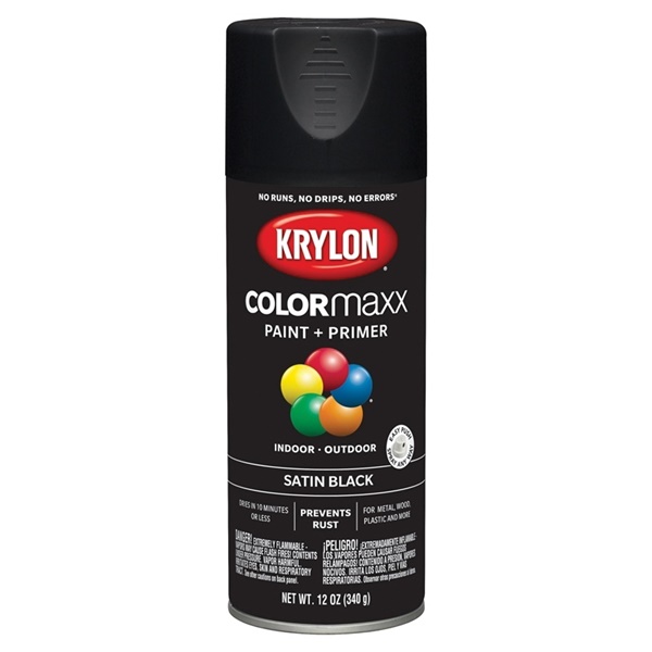 Krylon K05557007 Enamel Spray Paint, Satin, Black, 12 oz, Can - 1