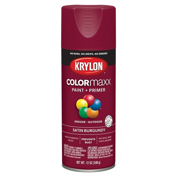 K05560007 Enamel Spray Paint, Satin, Burgundy, 12 oz, Can