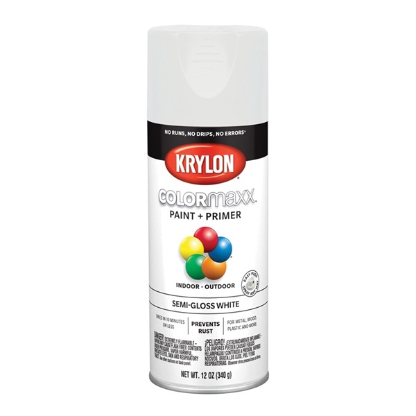 K05580007 Enamel Spray Paint, Semi-Gloss, White, 12 oz, Can