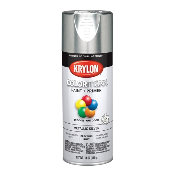 K05590007 Enamel Spray Paint, Metallic, Silver, 12 oz, Can