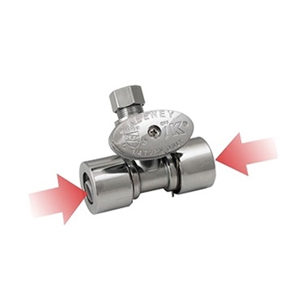 K2801PCPO In-Line Valve, 1/2 x 1/2 x 1/4 in Connection, Lock-In, Brass Body