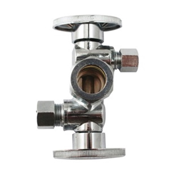 K2902DHLF Dual Shut-Off Valve, 1/2 x 3/8 x 1/4 in Connection, FIP x Compression, 250 psi Pressure, Brass Body