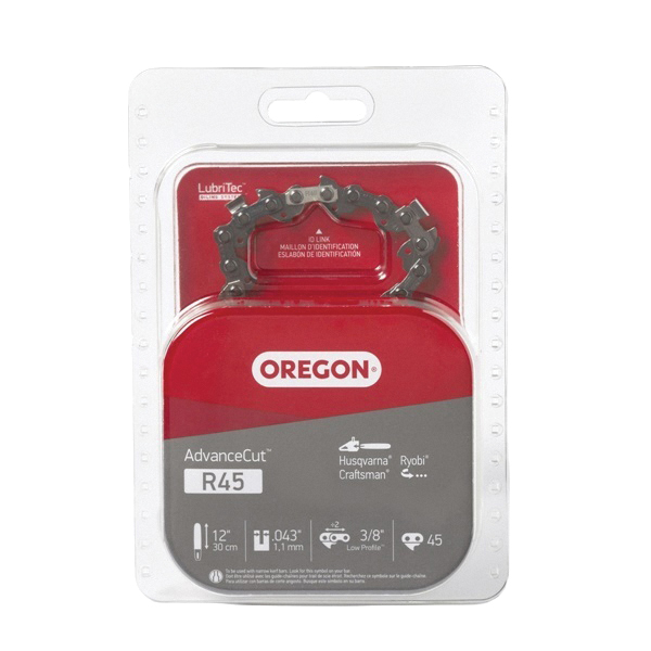 AdvanceCut Series R45 Chainsaw Chain, 90PX Chain, 12 in L Bar, 0.043 in Gauge, 3/8 in TPI/Pitch, 45-Link