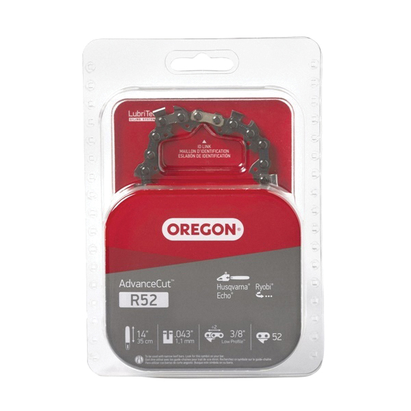 AdvanceCut Series R52 Chainsaw Chain, 90PX Chain, 14 in L Bar, 0.043 in Gauge, 3/8 in TPI/Pitch, 52-Link
