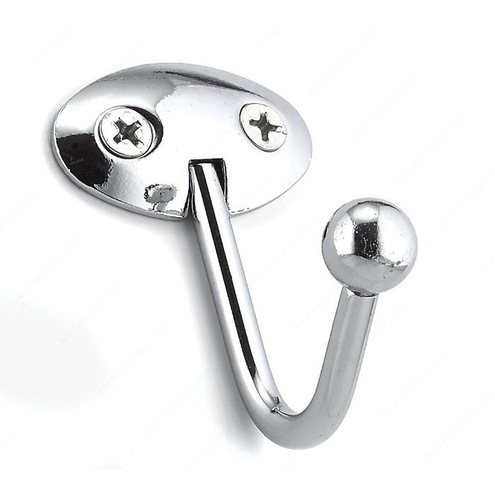 Richelieu BP89243140 Utility Hook, 10 kg, Nail, Screw Mounting, Metal, Gray, Chrome - 1