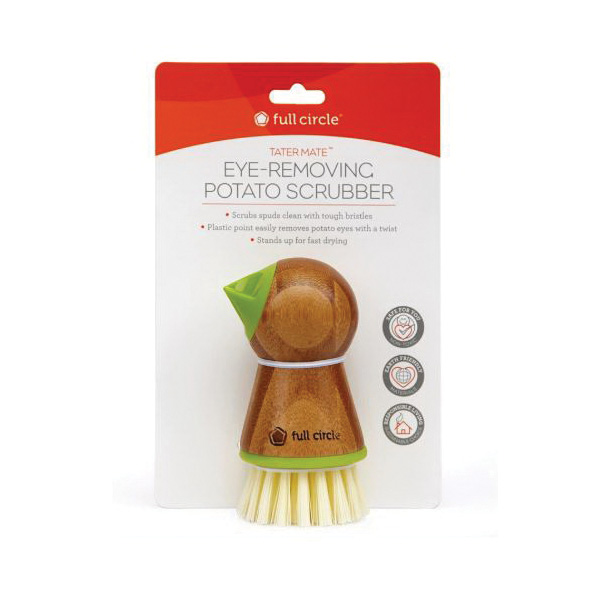 Full Circle Tater Mate FC11124 Potato Scrubber, 1.97 in W Brush, Plastic Bristle, Bamboo Handle, Green - 2