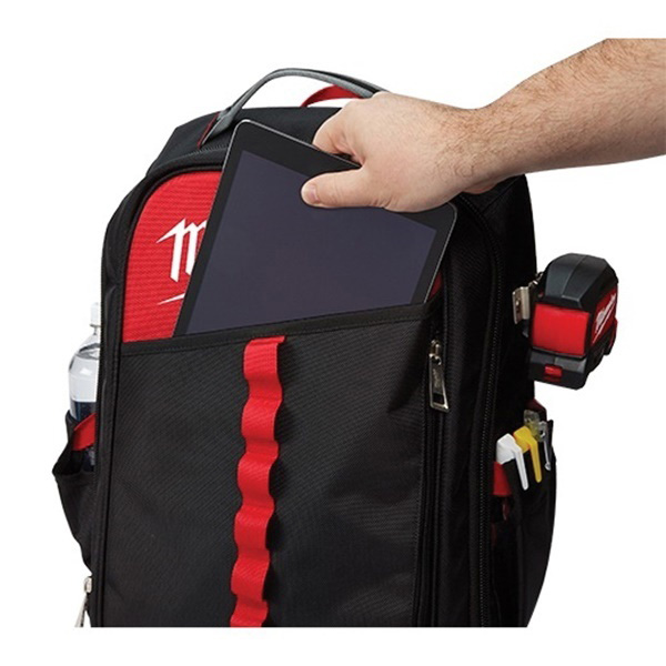 Milwaukee 48-22-8202 Low-Profile Backpack, 11.8 in W, 7.87 in D, 19.6 in H, 22-Pocket, 1680D Ballistic Nylon, Black/Red - 3