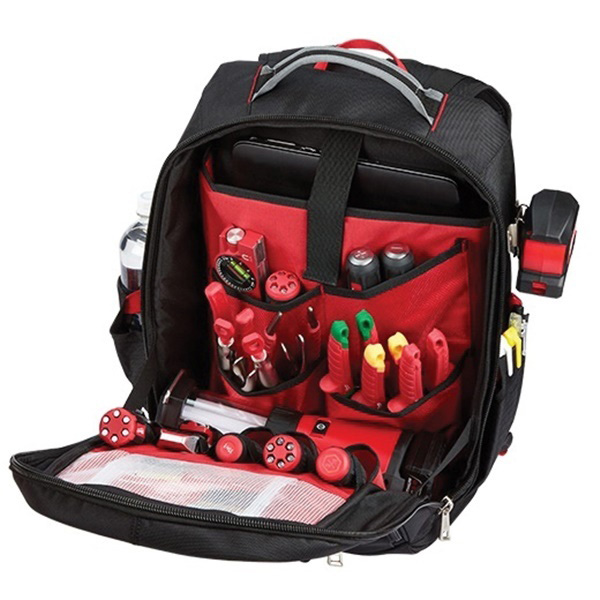 Milwaukee 48-22-8202 Low-Profile Backpack, 11.8 in W, 7.87 in D, 19.6 in H, 22-Pocket, 1680D Ballistic Nylon, Black/Red - 4