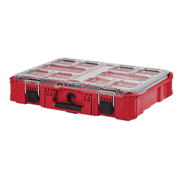 PACKOUT 48-22-8430 Organizer, 75 lb, 19.7 in L, 15.2 in W, 4.6 in H, 10-Compartment, Plastic, Red