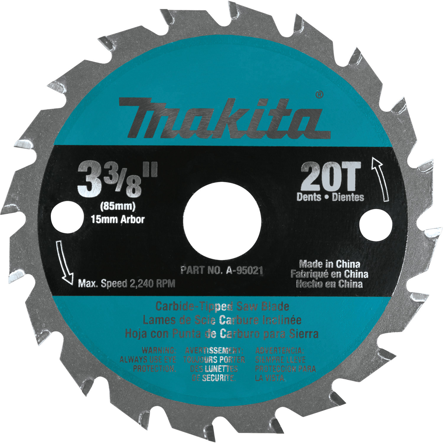 Makita A-95021 Circular Saw Blade, 3-3/8 in Dia, Carbide Cutting Edge, 5/8 in Arbor, Steel,  1per Pack - 1