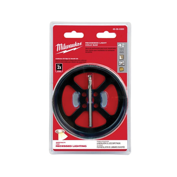 Milwaukee 49-56-0300 Hole Saw with Pilot Bit, 4-3/8 in Dia, 1 in D Cutting, 5/8-18 Arbor, Carbide Cutting Edge - 2