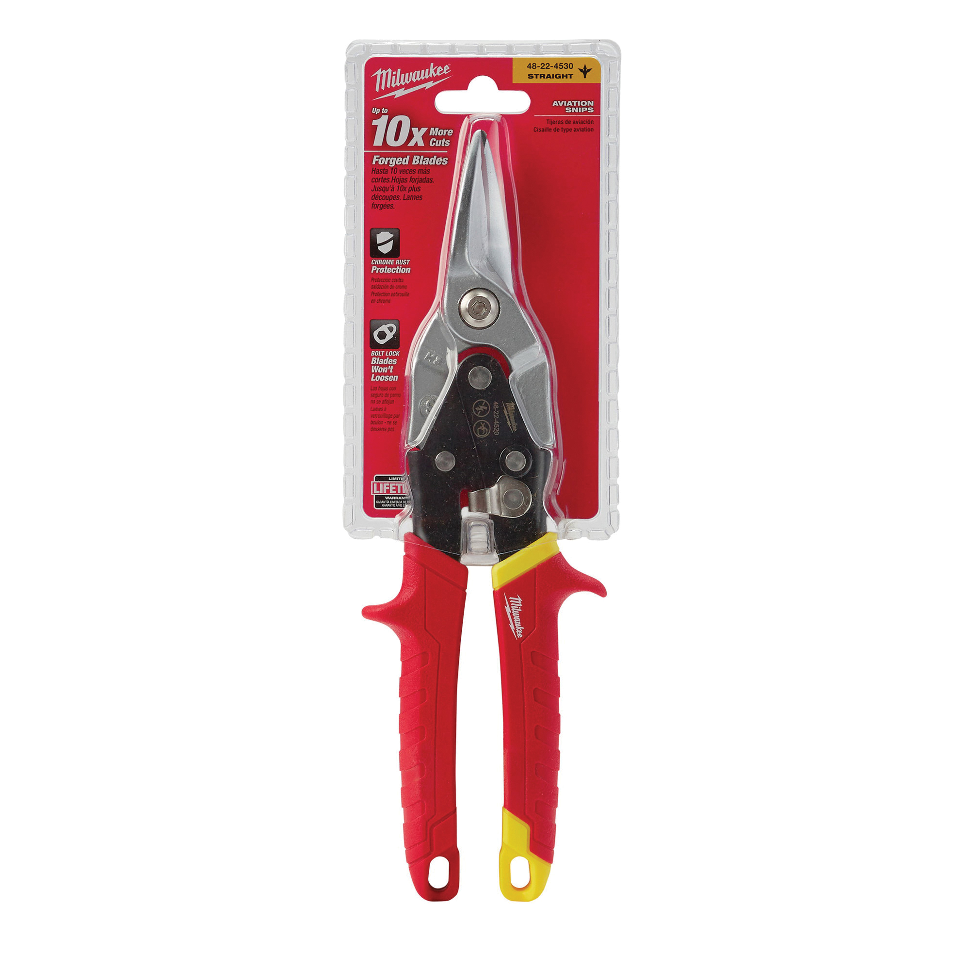 48-22-4530 Aviation Snip, 10 in OAL, 5 in L Cut, Straight Cut, Steel Blade, Ergonomic Handle, Red Handle