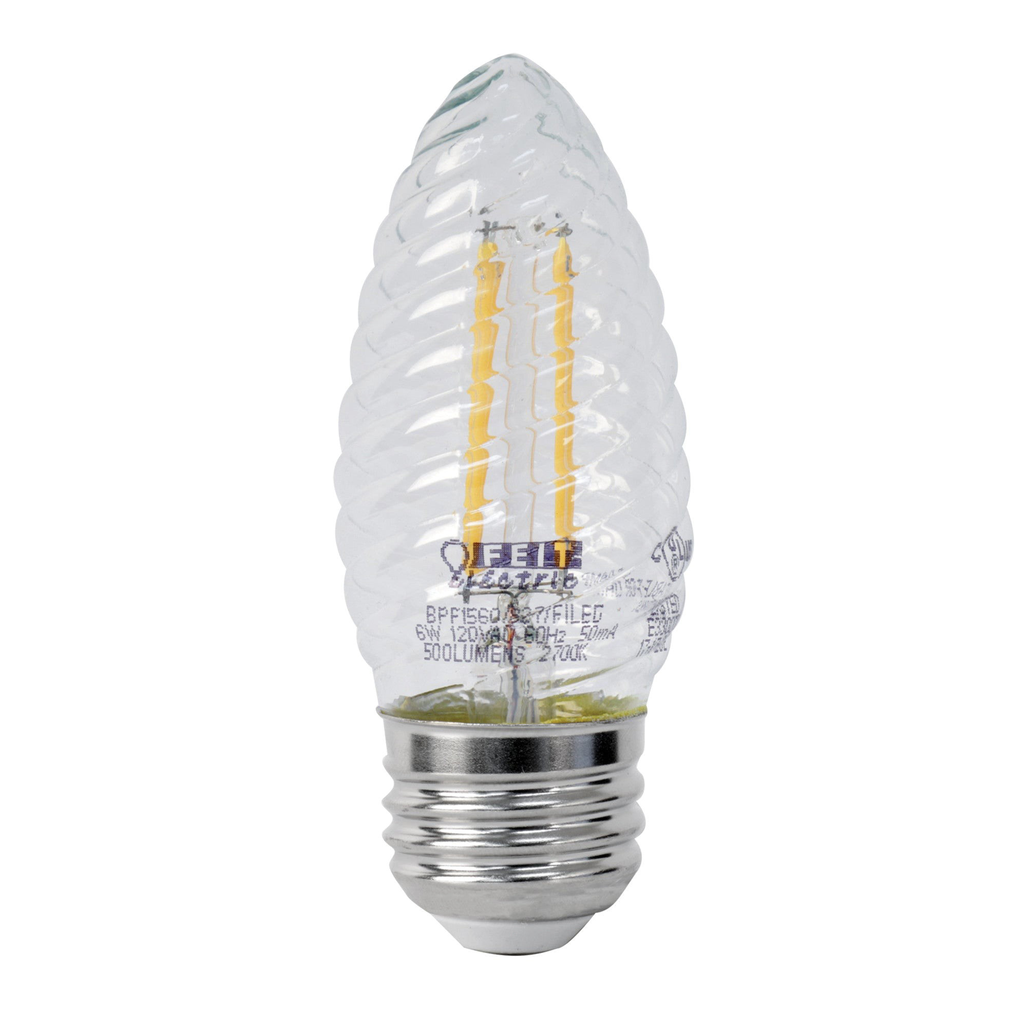 Feit Electric BPF1560/850/FILED LED Bulb, Decorative, F15 Lamp, 60 W Equivalent, E26 Medium Lamp Base, Dimmable, Clear - 1