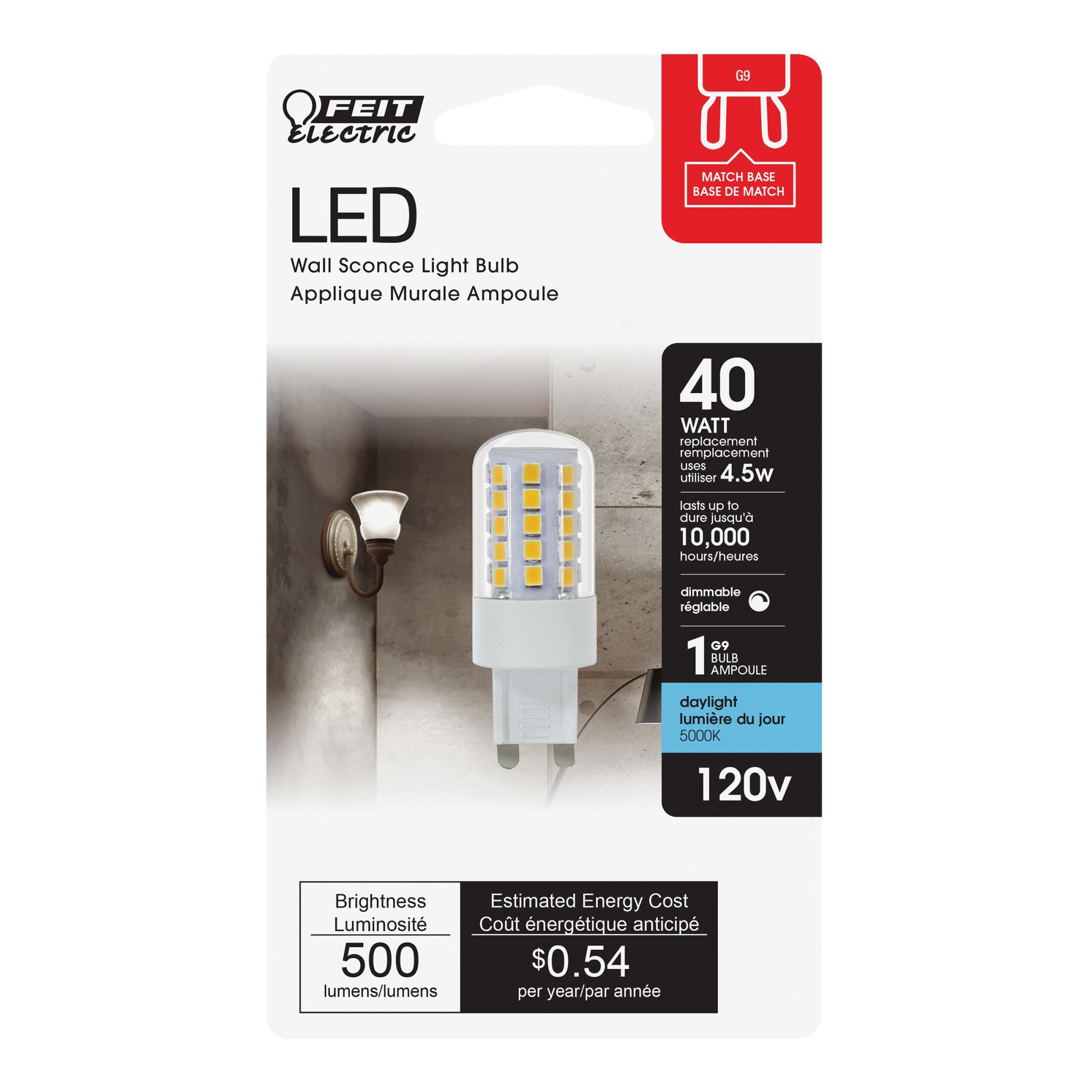 Feit Electric BPG940/850/LED LED Bulb, Specialty, 500 Lumens, 4.5 W, Wedge Lamp, 40 W Equivalent, G9 Lamp Base, Dimmable - 2