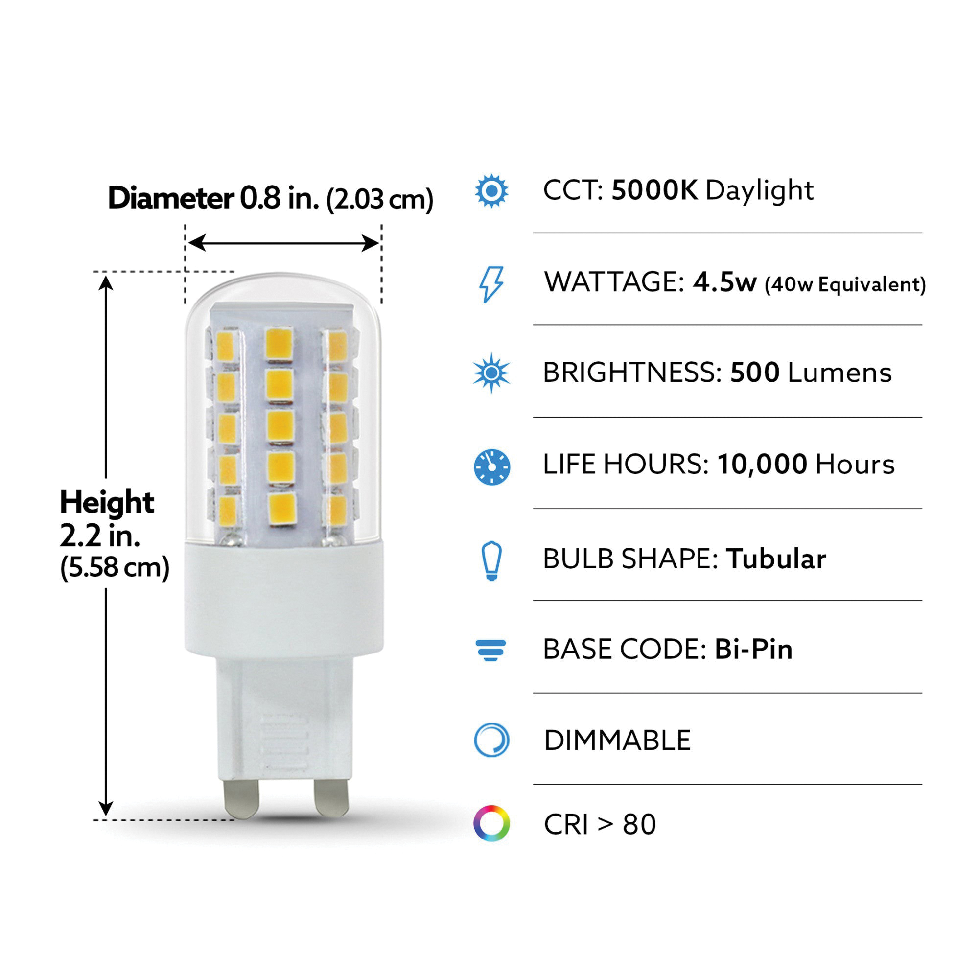 Feit Electric BPG940/850/LED LED Bulb, Specialty, 500 Lumens, 4.5 W, Wedge Lamp, 40 W Equivalent, G9 Lamp Base, Dimmable - 4
