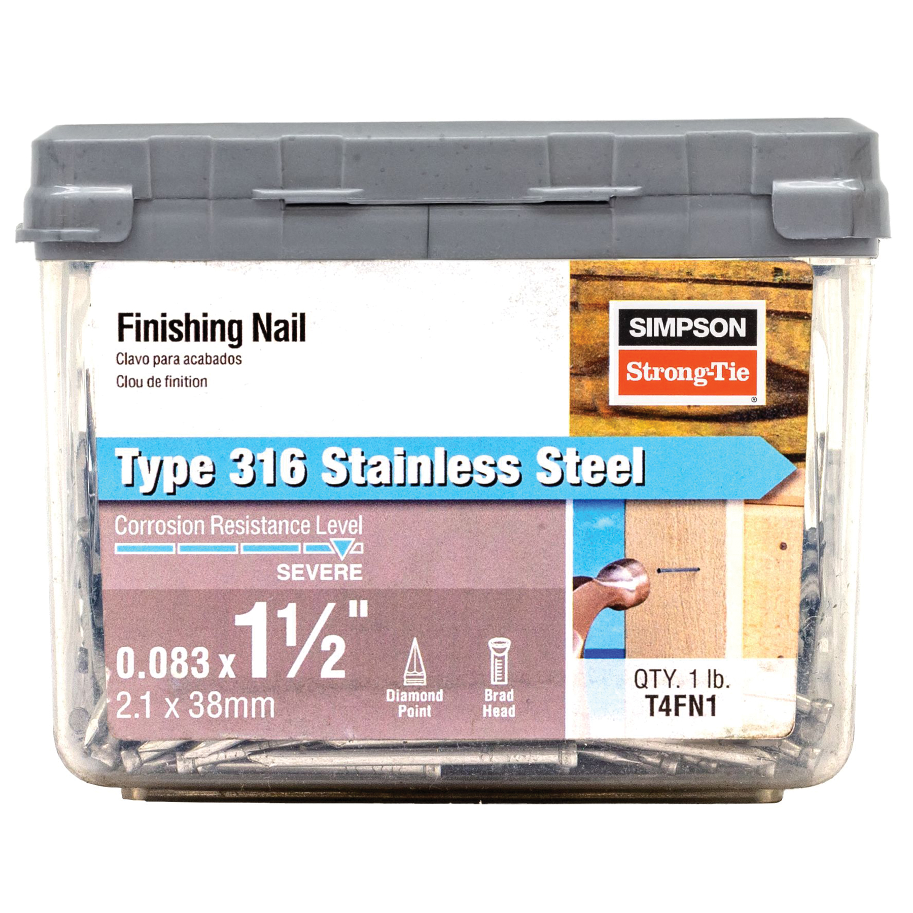 T4FN1 Finishing Nail, 4D, 1-1/2 in L, 14 ga Gauge, Stainless Steel, Brad Head, Smooth Shank