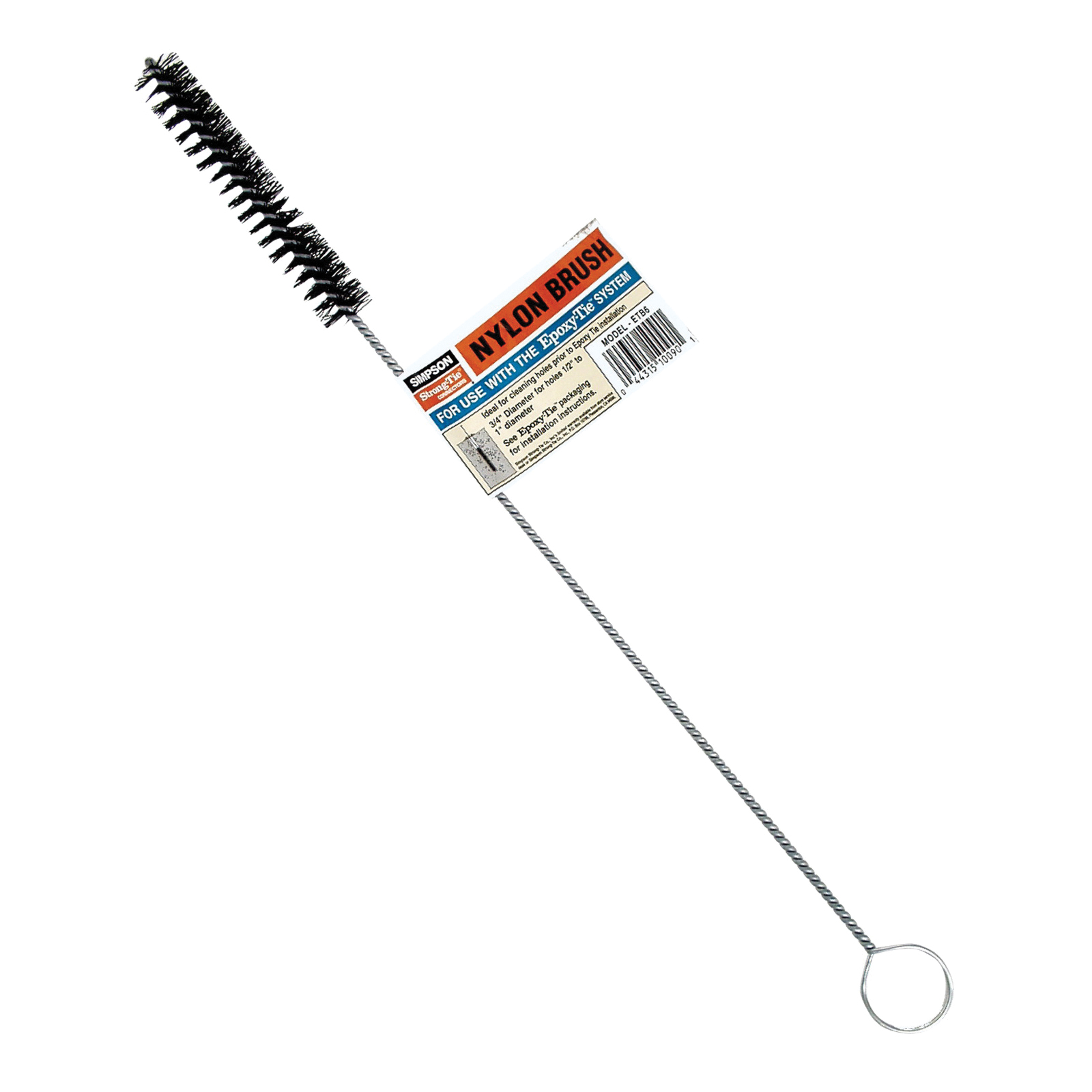 ETB ETB6 Hole Cleaning Brush, 4 in L Brush, 16 in OAL, Nylon Bristle