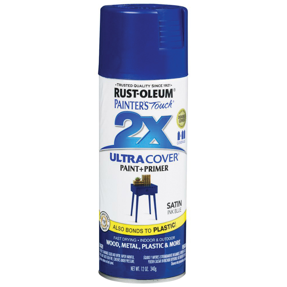 2X ULTRA COVER 314754 Spray Paint, Satin, Ink Blue, 12 oz, Can - 1